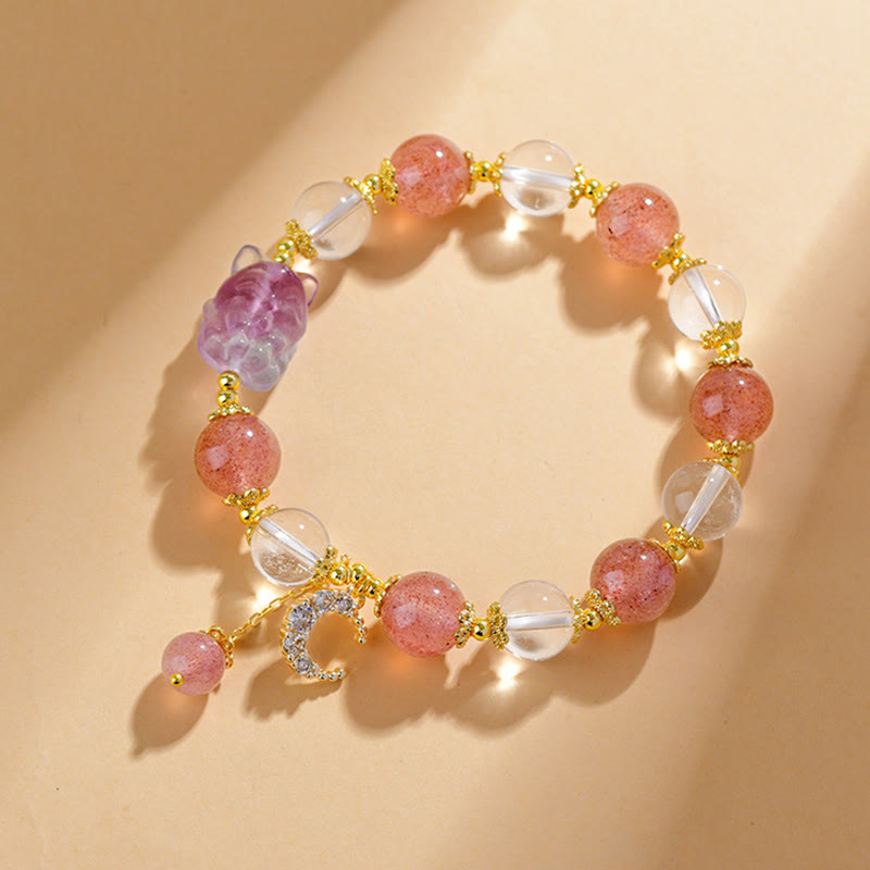 Bracciale con ciondolo a forma di luna, volpe a nove code, in cristallo di quarzo bianco Buddha Stones naturale, guarigione dell'amore