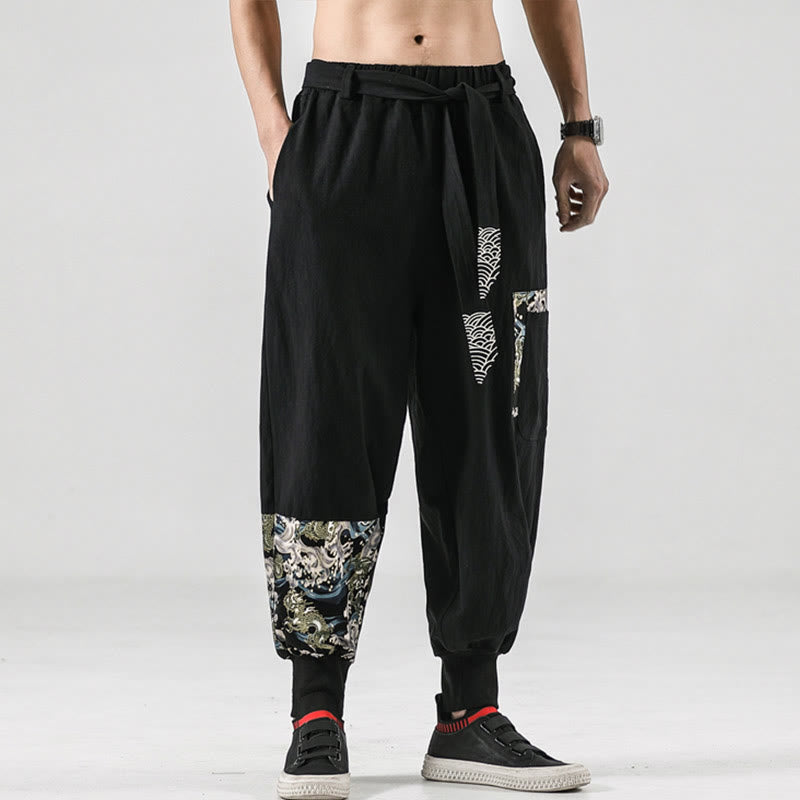Pantaloni harem da uomo in cotone con lacci e tasche Buddha Stones Ocean Waves - image 8
