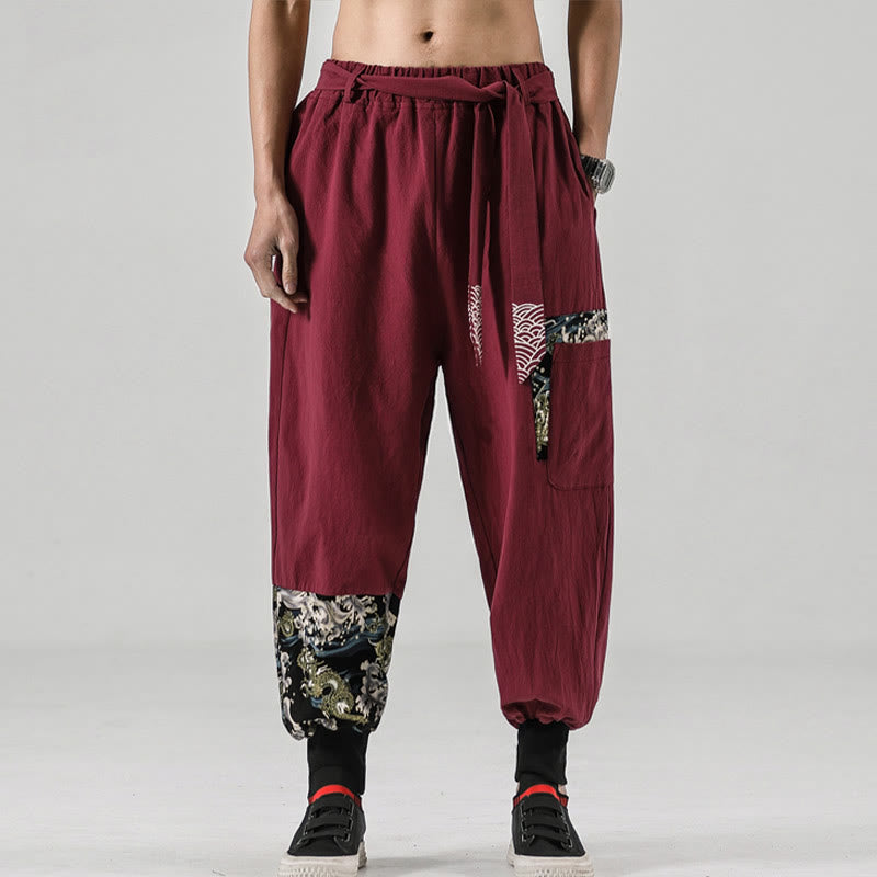 Pantaloni harem da uomo in cotone con lacci e tasche Buddha Stones Ocean Waves - image 20
