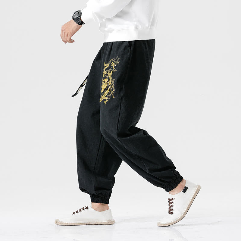 Pantaloni da uomo in cotone con tasche , Buddha Stones, nuvole di buon auspicio, drago - image 2