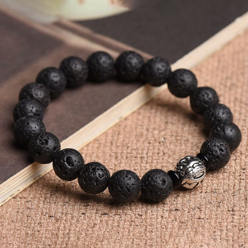 Braccialetto Buddha Stones Lava Rock Beads Rame Bianco PiXiu Wealth