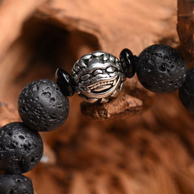 Braccialetto Buddha Stones Lava Rock Beads Rame Bianco PiXiu Wealth