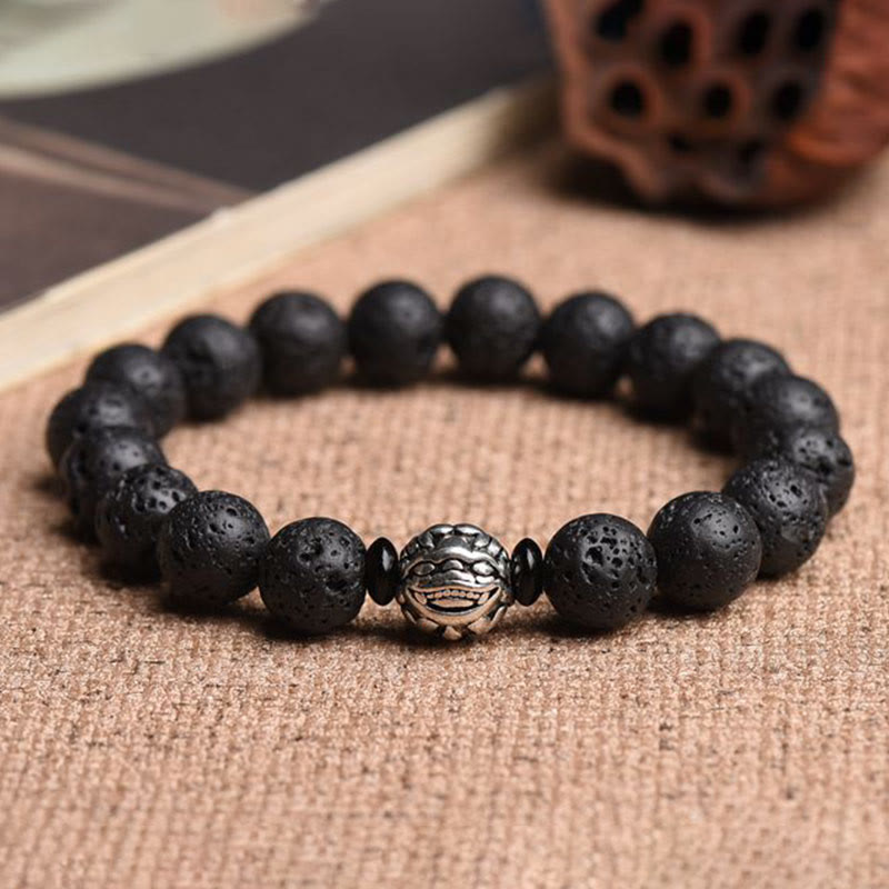 Braccialetto Buddha Stones Lava Rock Beads Rame Bianco PiXiu Wealth