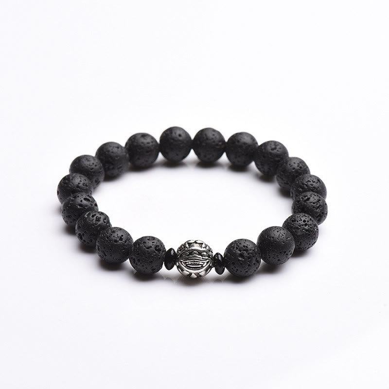 Braccialetto Buddha Stones Lava Rock Beads Rame Bianco PiXiu Wealth