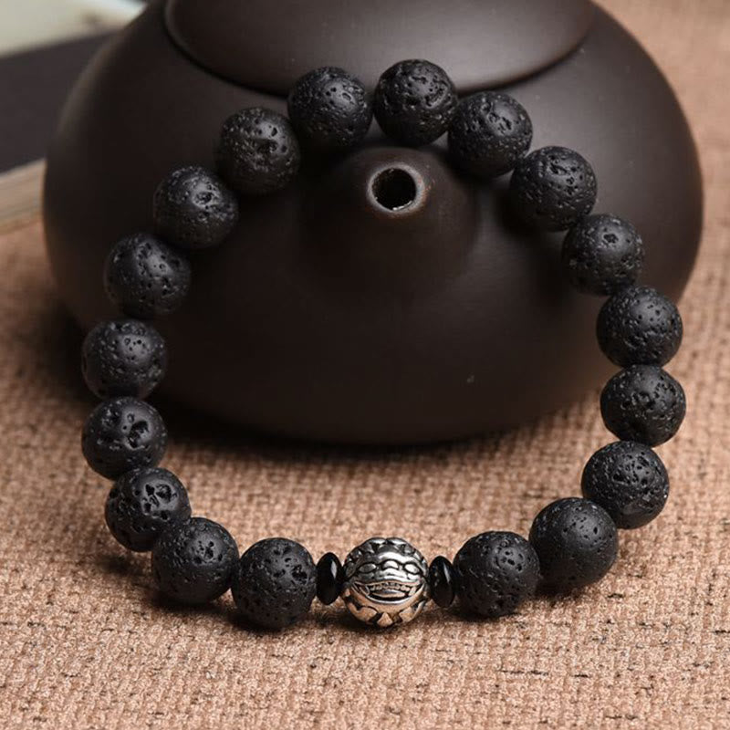 Braccialetto Buddha Stones Lava Rock Beads Rame Bianco PiXiu Wealth