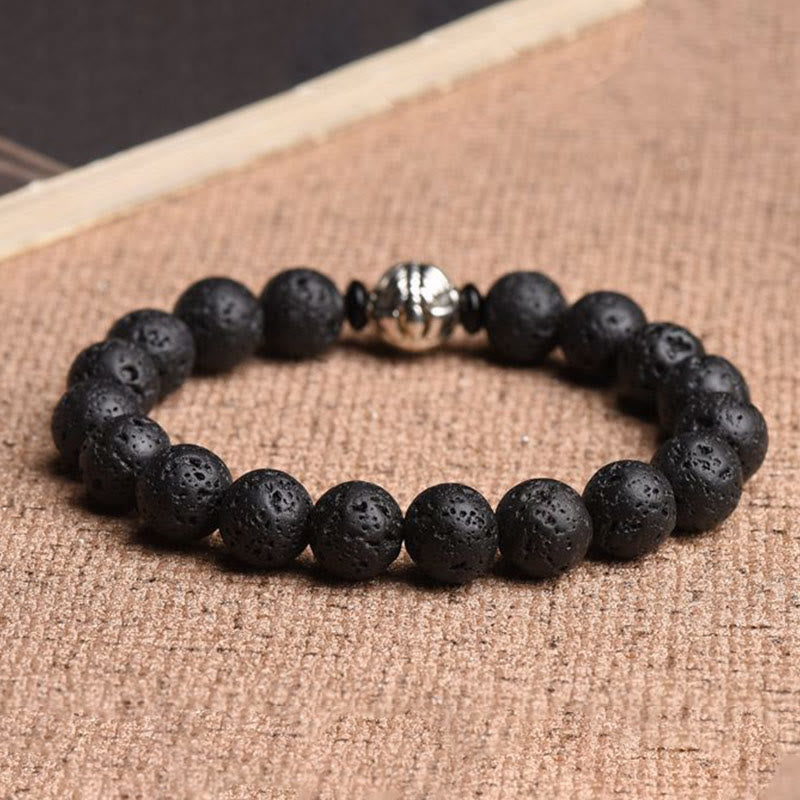 Braccialetto Buddha Stones Lava Rock Beads Rame Bianco PiXiu Wealth