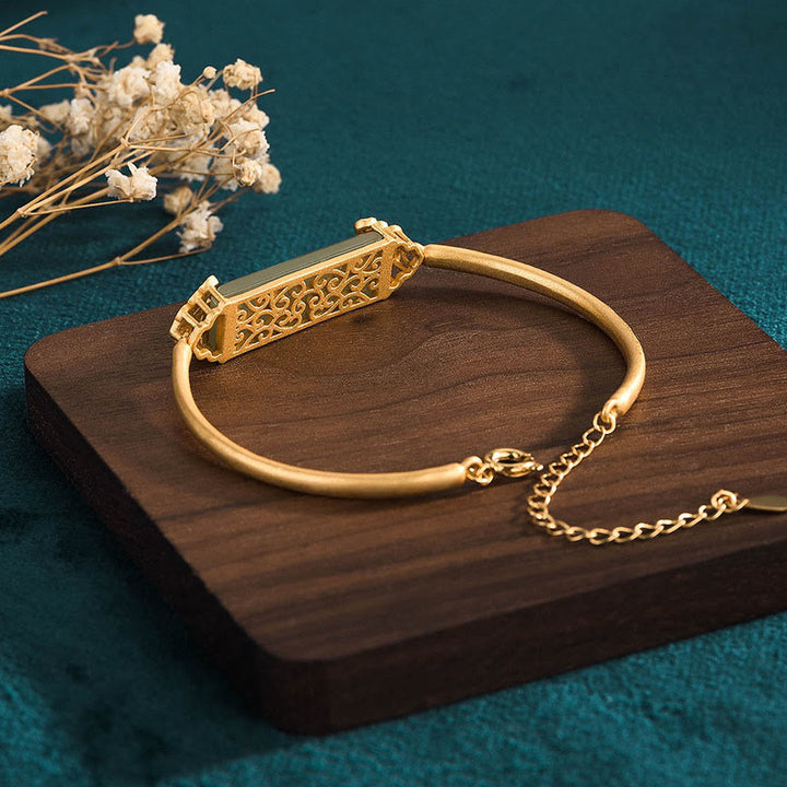 Braccialetto portafortuna placcato oro 24K con Buddha Stones in giada Hetian