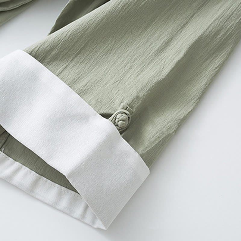 Buddha Stones Tang Frog-Bottone Camicia Manica Tre Quarti Pantaloni Abito Uomo