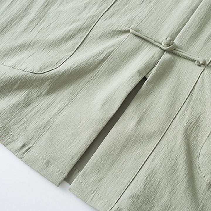 Buddha Stones Tang Frog-Bottone Camicia Manica Tre Quarti Pantaloni Abito Uomo