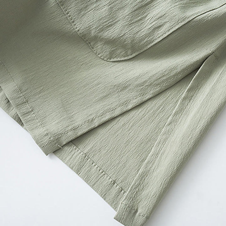 Buddha Stones Tang Frog-Bottone Camicia Manica Tre Quarti Pantaloni Abito Uomo