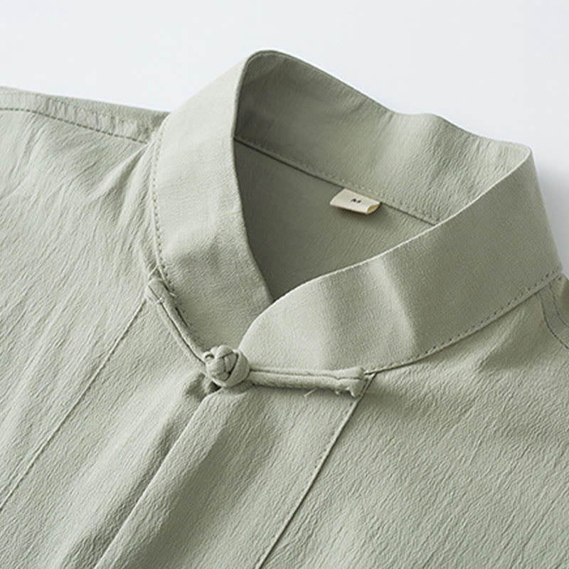 Buddha Stones Tang Frog-Bottone Camicia Manica Tre Quarti Pantaloni Abito Uomo