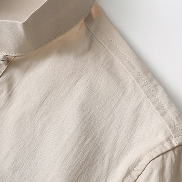 Camicia a maniche a tre quarti con bottoni a rana e Buddha Stones, pantaloni a gamba larga, abito da uomo in cotone e lino