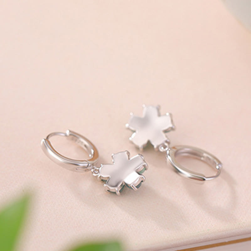 Orecchini Buddha Stones 925 Sterling Silver Placcato Oro Verde Giada Fiore Design Fortuna Prosperità