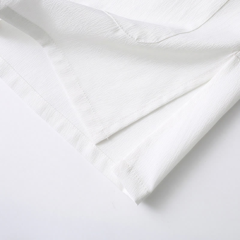 Buddha Stones Tang Frog-Bottone Camicia Manica Corta Pantaloni Gamba Larga Abito Uomo