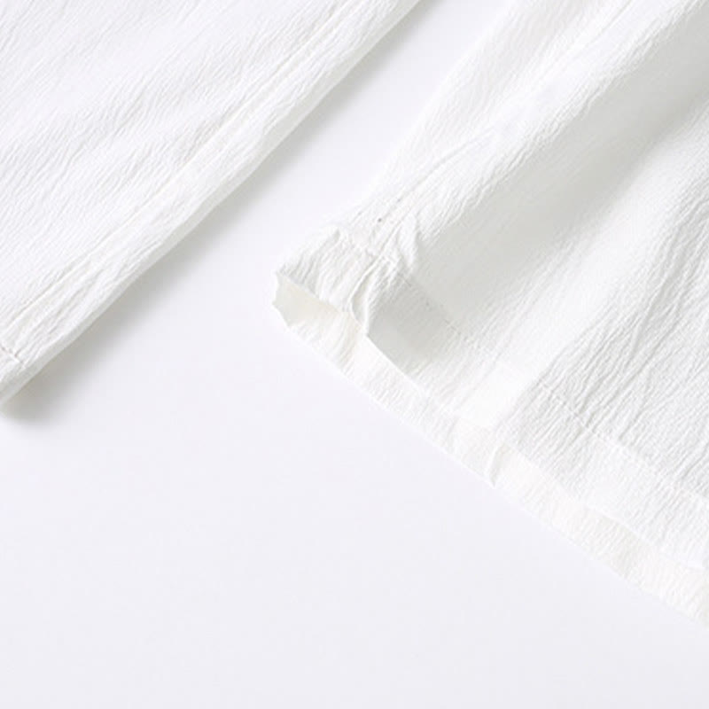 Buddha Stones Tang Frog-Bottone Camicia Manica Corta Pantaloni Gamba Larga Abito Uomo