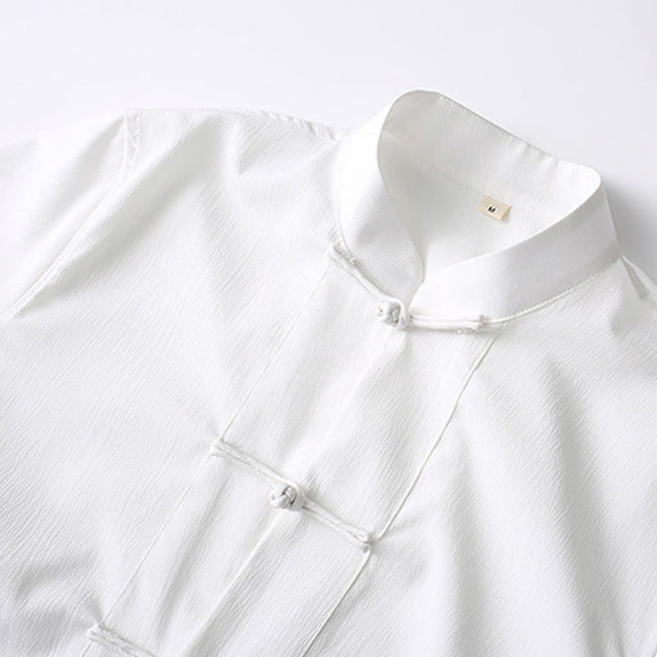 Buddha Stones Tang Frog-Bottone Camicia Manica Corta Pantaloni Gamba Larga Abito Uomo