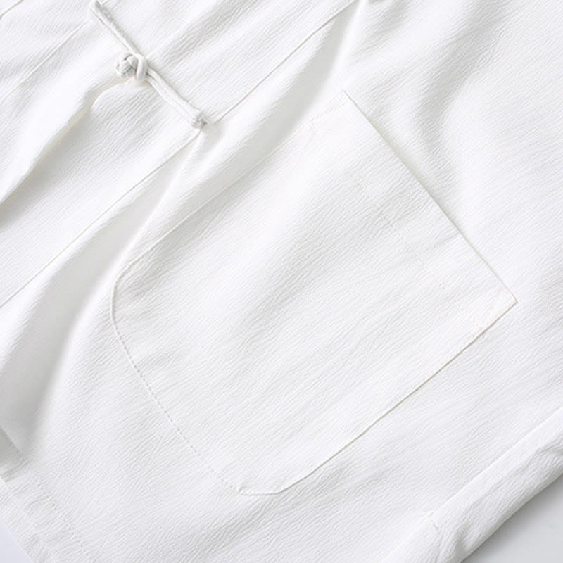 Buddha Stones Tang Frog-Bottone Camicia Manica Corta Pantaloni Gamba Larga Abito Uomo