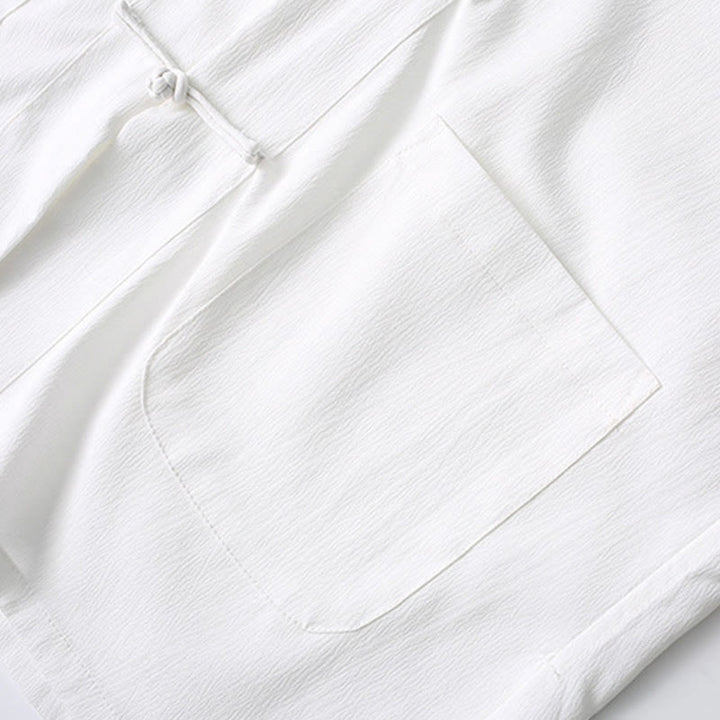 Buddha Stones Tang Frog-Bottone Camicia Manica Corta Pantaloni Gamba Larga Abito Uomo