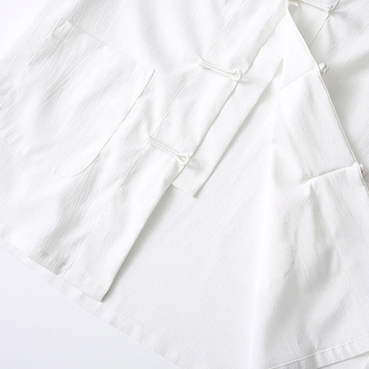 Buddha Stones Tang Frog-Bottone Camicia Manica Corta Pantaloni Gamba Larga Abito Uomo