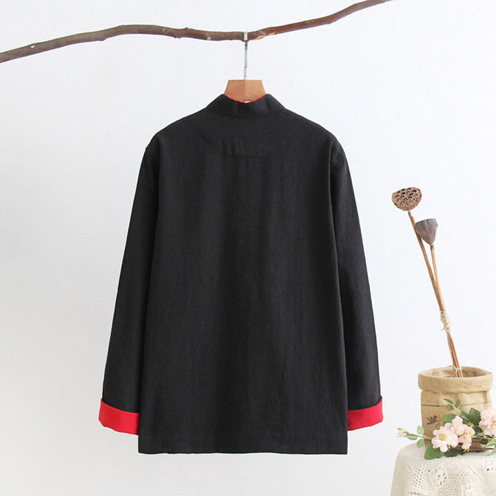 Buddha Stones Tang Frog-Bottone Camicia Manica Lunga Cotone Lino Abbigliamento Uomo - image 13