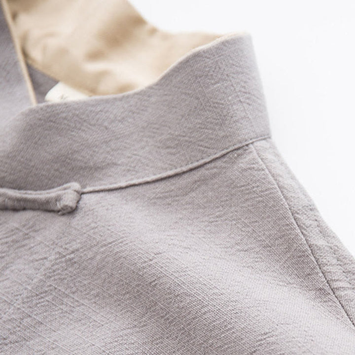 Buddha Stones Tang Frog-Bottone Camicia Manica Lunga Cotone Lino Abbigliamento Uomo - image 21