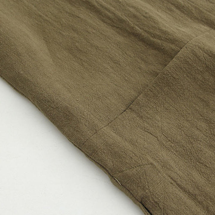 Buddha Stones Tang Frog-Bottone Camicia Manica Lunga Cotone Lino Abbigliamento Uomo - image 19