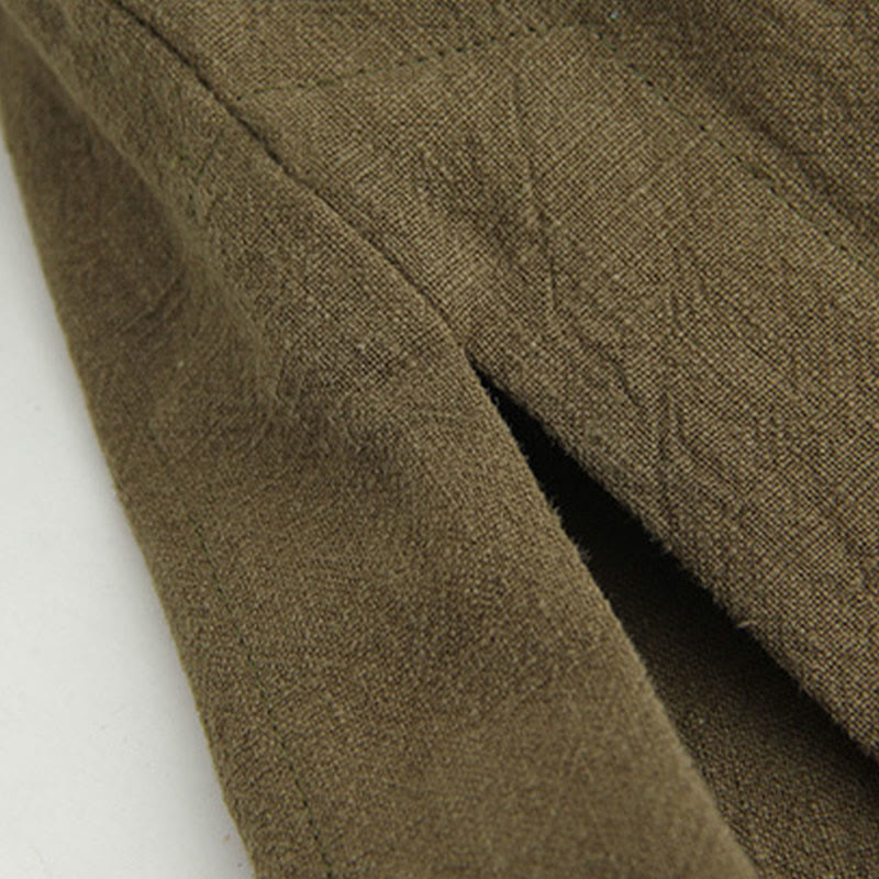 Buddha Stones Tang Frog-Bottone Camicia Manica Lunga Cotone Lino Abbigliamento Uomo - image 17