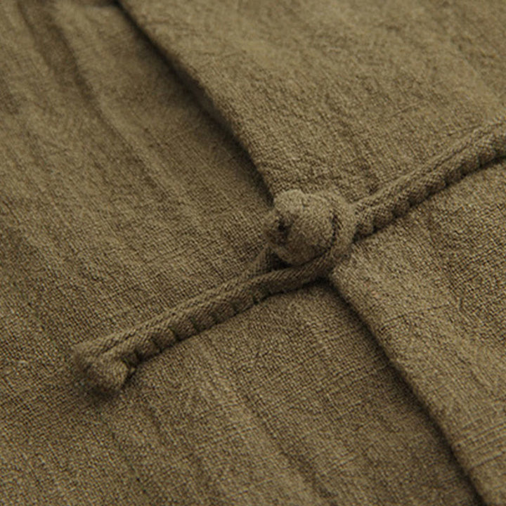 Buddha Stones Tang Frog-Bottone Camicia Manica Lunga Cotone Lino Abbigliamento Uomo - image 16