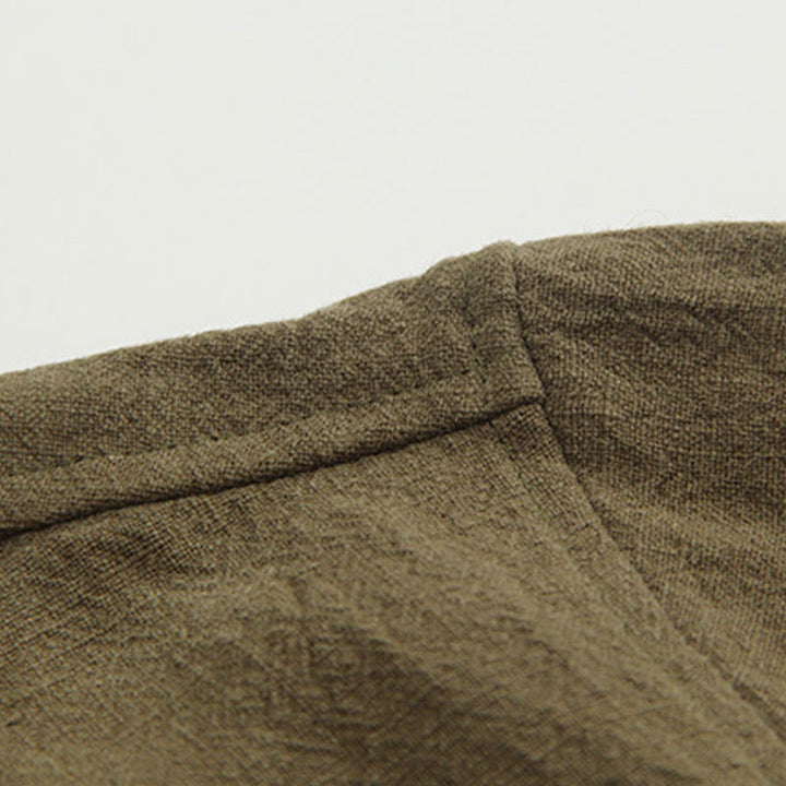 Buddha Stones Tang Frog-Bottone Camicia Manica Lunga Cotone Lino Abbigliamento Uomo - image 20