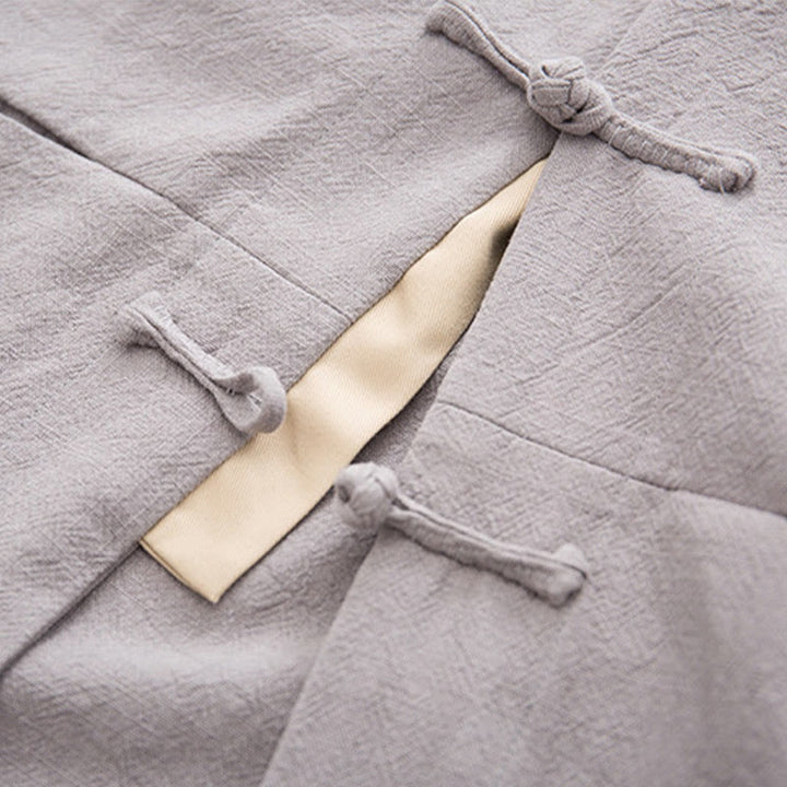 Buddha Stones Tang Frog-Bottone Camicia Manica Lunga Cotone Lino Abbigliamento Uomo - image 25