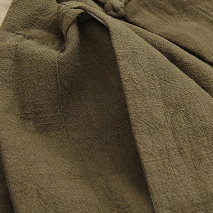 Buddha Stones Tang Frog-Bottone Camicia Manica Lunga Cotone Lino Abbigliamento Uomo - image 18