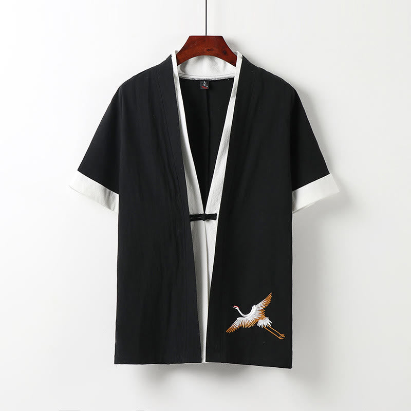 Cardigan a mezza manica da uomo in due pezzi con Buddha Stones, camicia in cotone Hanfu Comfort - Nero - US/UK/AU54, EU64 (9XL) - image 1