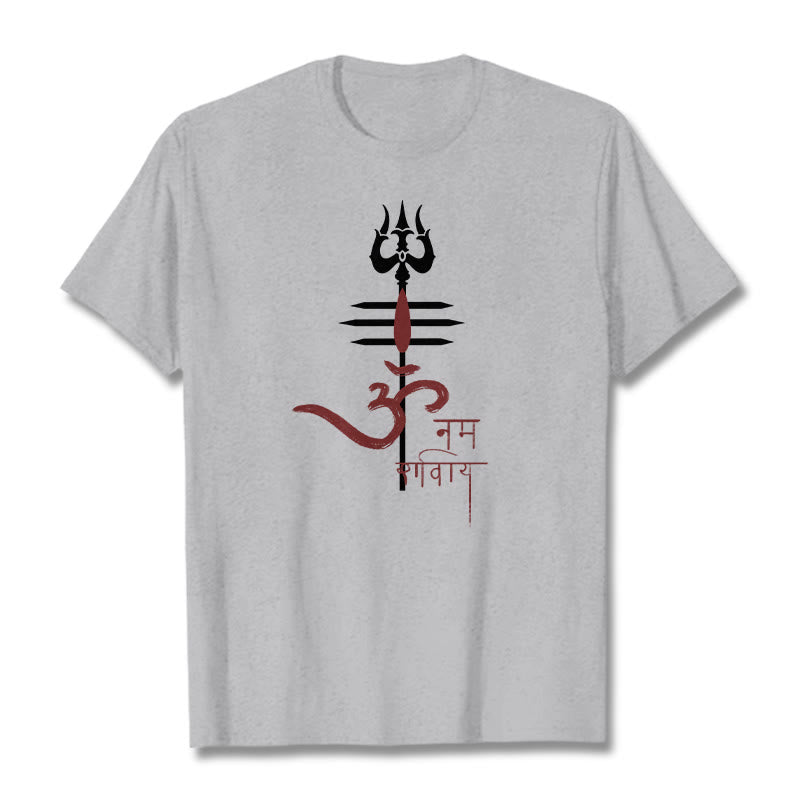 T-shirt in cotone con tridente Buddha Stones OM NAMAH SHIVAYA - Grigio chiaro - 2XL - image 1
