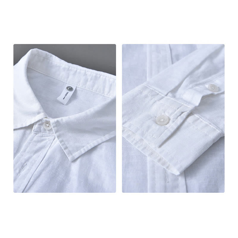 Camicia da uomo in cotone confortevole a maniche lunghe con colletto rovesciato e tasca, colore puro , Buddha Stones - image 16