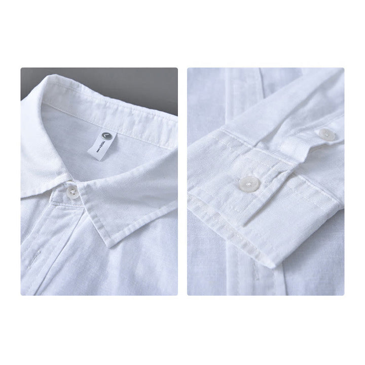 Camicia da uomo in cotone confortevole a maniche lunghe con colletto rovesciato e tasca, colore puro , Buddha Stones - image 16
