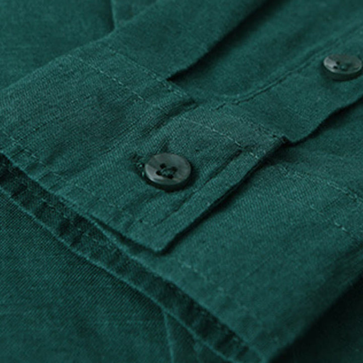Camicia da uomo in cotone confortevole a maniche lunghe con colletto rovesciato e tasca, colore puro , Buddha Stones - image 27