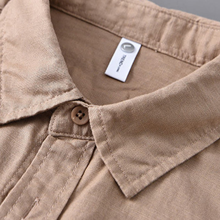 Camicia da uomo in cotone confortevole a maniche lunghe con colletto rovesciato e tasca, colore puro , Buddha Stones - image 22