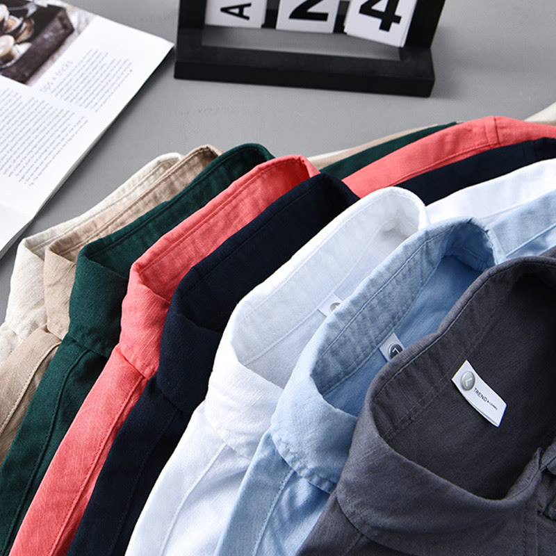 Camicia da uomo in cotone confortevole a maniche lunghe con colletto rovesciato e tasca, colore puro , Buddha Stones - image 2
