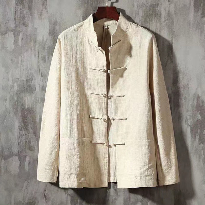 Camicia a maniche lunghe da uomo Buddha Stones Tang con bottone a rana e tasca, colletto alla coreana, comoda camicia in lino - Seta di mais - US/UK/AU46, EU56 (5XL) - image 11