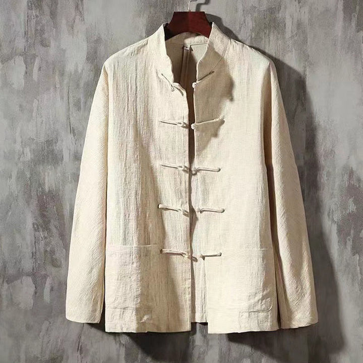Camicia a maniche lunghe da uomo Buddha Stones Tang con bottone a rana e tasca, colletto alla coreana, comoda camicia in lino - Seta di mais - US/UK/AU46, EU56 (5XL) - image 11