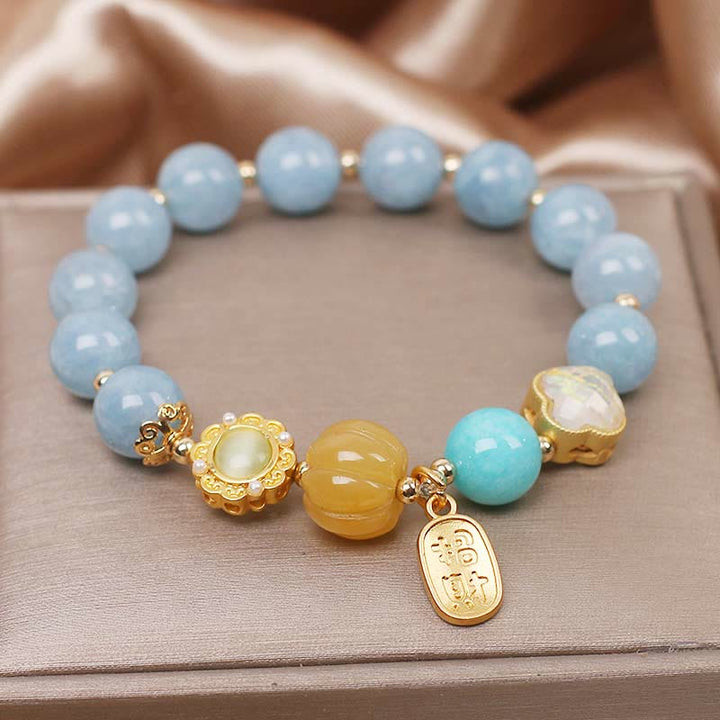 Bracciale Buddha Stones Aquamarine Pumpkin Pearl Wealth Protection