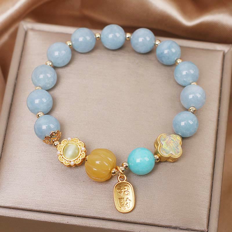 Bracciale Buddha Stones Aquamarine Pumpkin Pearl Wealth Protection