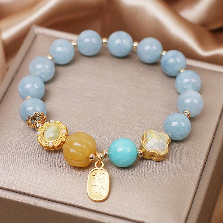 Bracciale Buddha Stones Aquamarine Pumpkin Pearl Wealth Protection