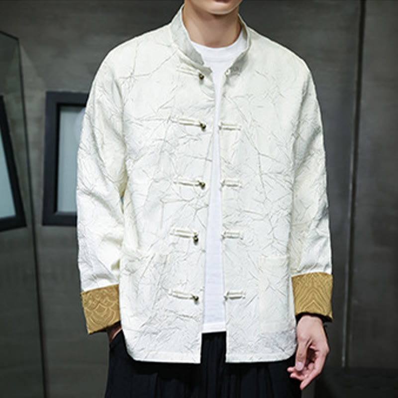 Buddha Stones Tang Suit Casual Frog-bottoni Manica Lunga Nylon Giacca Camicia Uomo Abbigliamento - Bianco - US/UK/AU46, EU56 (5XL) - image 9