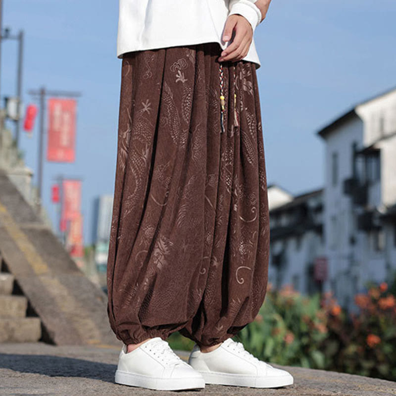 Pantaloni casual da uomo in cotone tinta unita con tasche e motivo a drago Buddha Stones - image 6