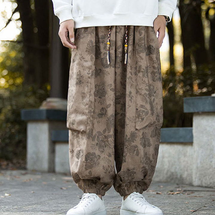 Pantaloni da uomo in velluto a coste di cotone casual con fiori Buddha Stones e grandi tasche - image 9