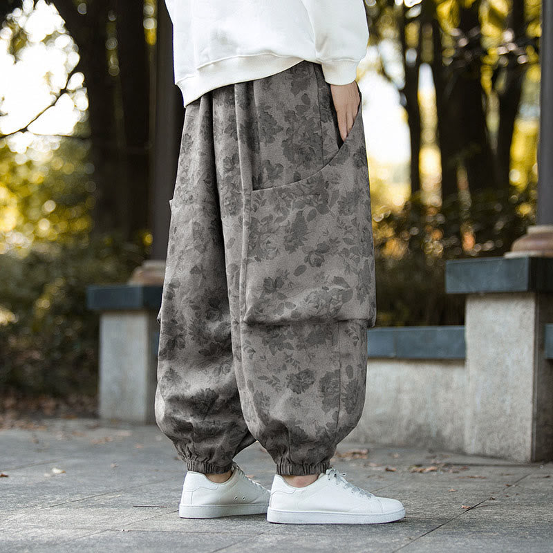 Pantaloni da uomo in velluto a coste di cotone casual con fiori Buddha Stones e grandi tasche - image 18
