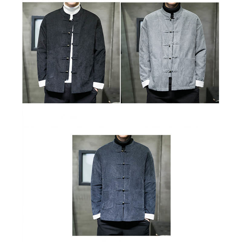 Buddha Stones Tinta Unita Rana-bottoni Cotone Uomo Giacca Camicia Abbigliamento - image 16