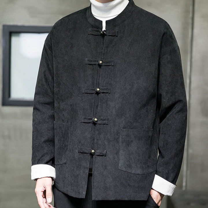 Buddha Stones Tinta Unita Rana-bottoni Cotone Uomo Giacca Camicia Abbigliamento - image 6