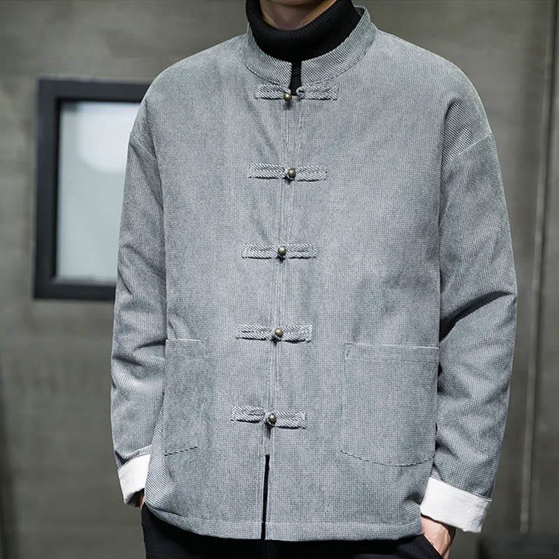 Buddha Stones Tinta Unita Rana-bottoni Cotone Uomo Giacca Camicia Abbigliamento - image 18